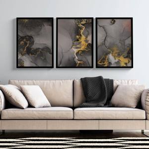 Kit Quadros Decorativos Abstrato Preto e Dourado II | Wallze