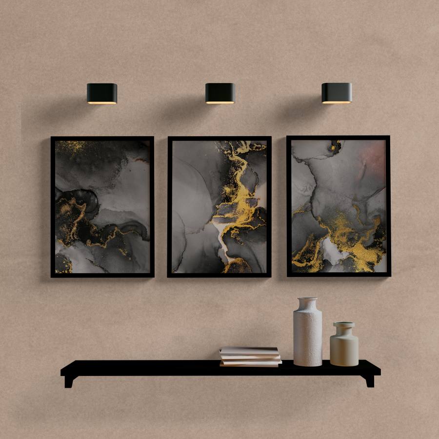 Kit Quadros Abstrato Mármore Preto