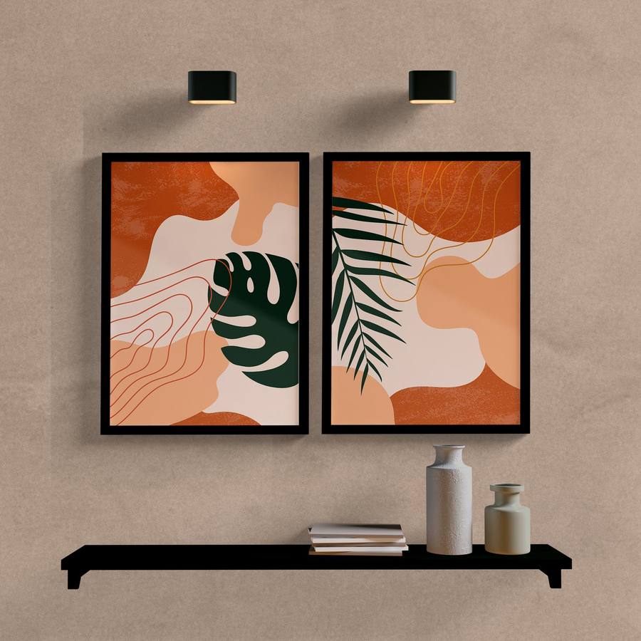 Kit Quadros Decorativos Abstrato Tropical - quadro decorativo em ambiente decorado
