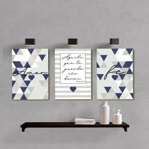 Kit Quadros Decorativos Amor e Fé Azul Marinho - quadro decorativo em ambiente decorado