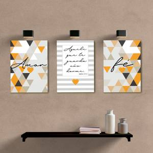 Kit Quadros Decorativos Amor e Fé Laranja - quadro decorativo em ambiente decorado