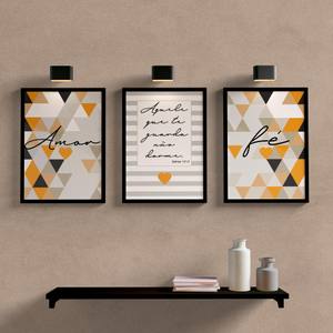 Kit Quadros Decorativos Amor e Fé Laranja - detalhe da moldura e acabamento