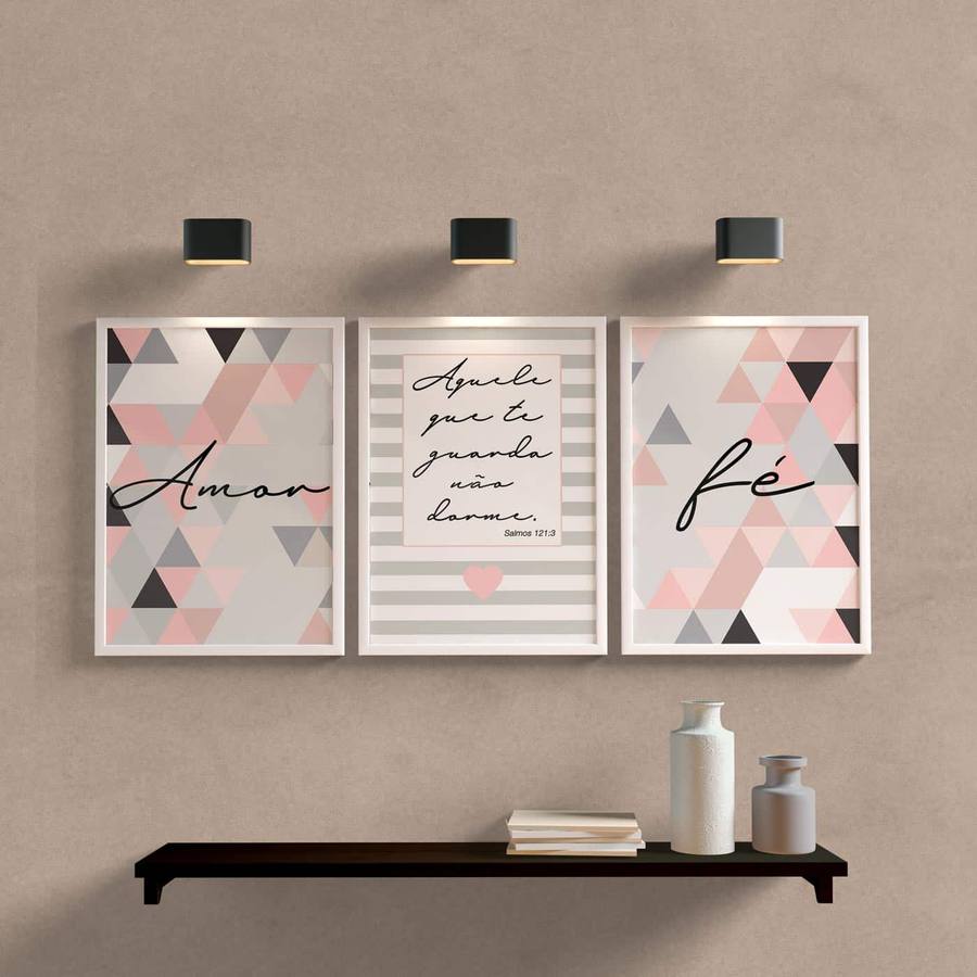 Kit de quadros para sala amor e fé