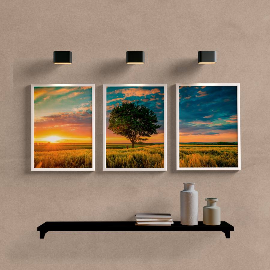 Kit Quadros Decorativos Árvore no Campo - detalhe da moldura e acabamento
