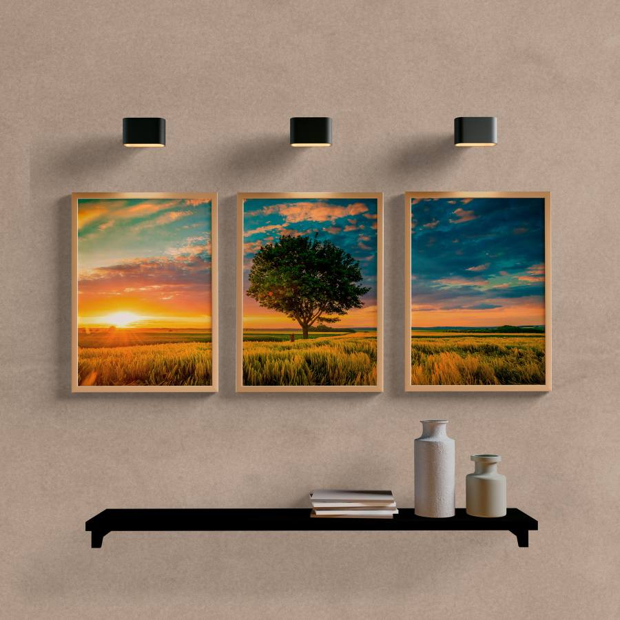 Kit Quadros Decorativos Árvore no Campo - vista aproximada da impressão