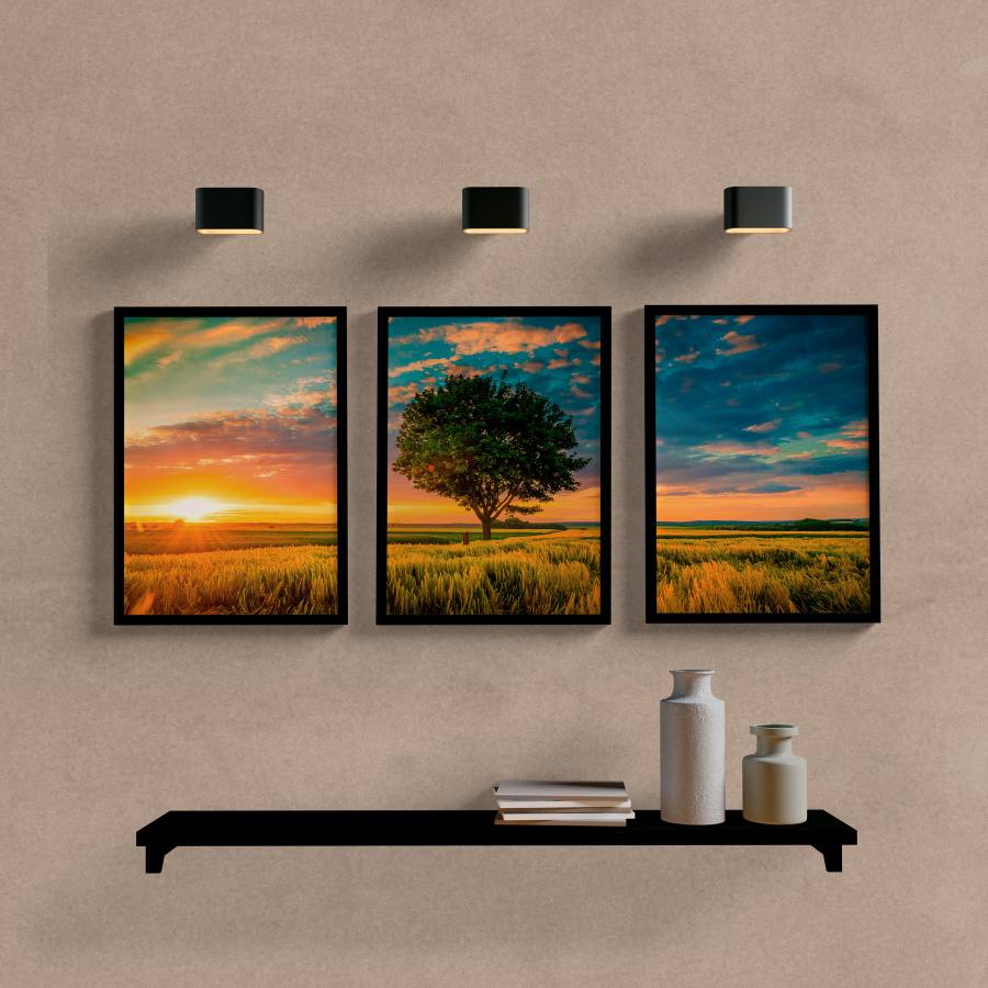 Kit Quadros Decorativos Árvore no Campo - quadro decorativo em ambiente decorado