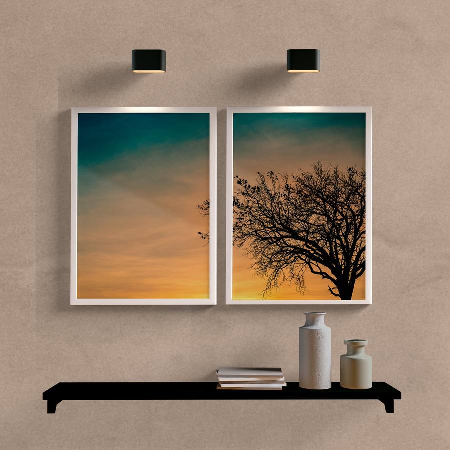 Kit Quadros Decorativos Árvore Sunset - detalhe da moldura e acabamento