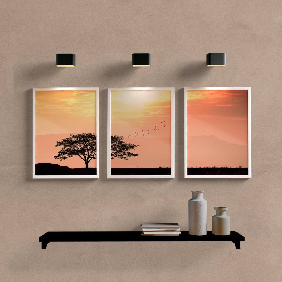 Kit Quadros Decorativos Árvore Sunset - detalhe da moldura e acabamento