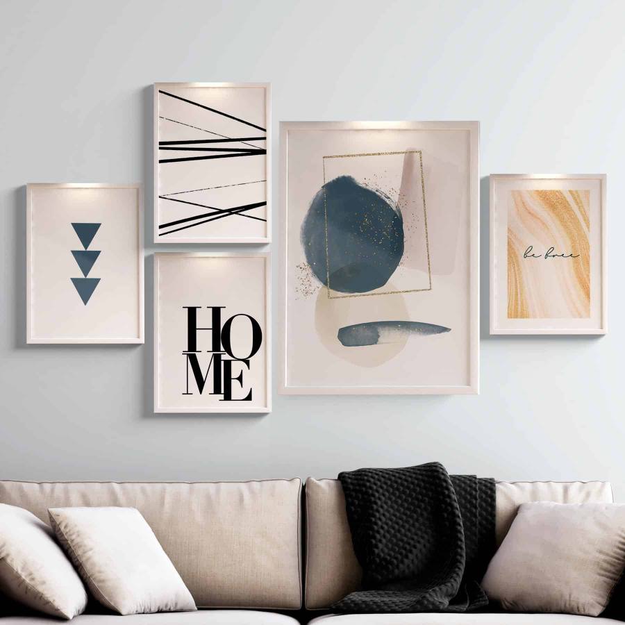 Kit Quadros Decorativos Be Free Azul - detalhe da moldura e acabamento