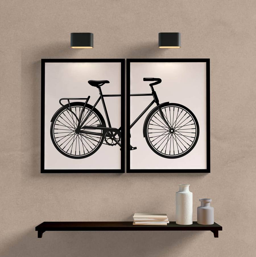 Kit Quadros Decorativos Bicicleta - detalhe da moldura e acabamento