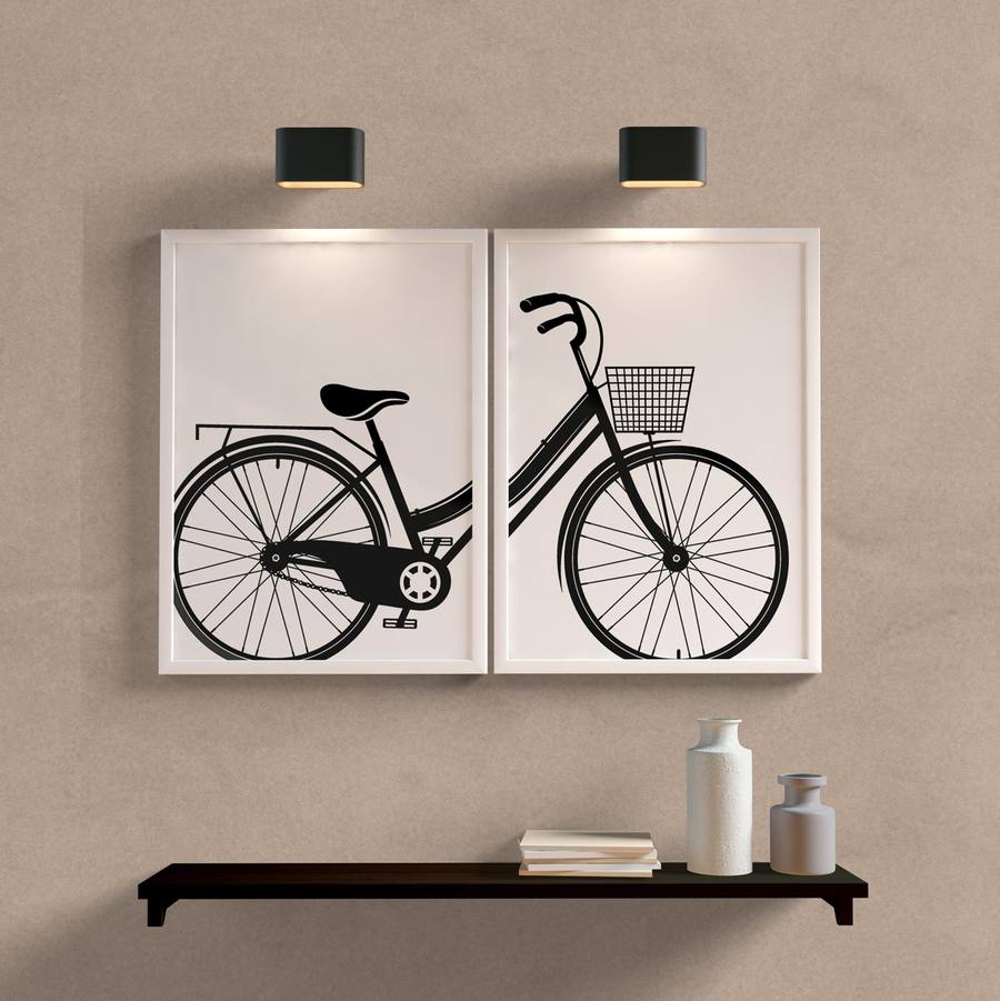 Kit Quadros Decorativos Bicicleta - detalhe da moldura e acabamento