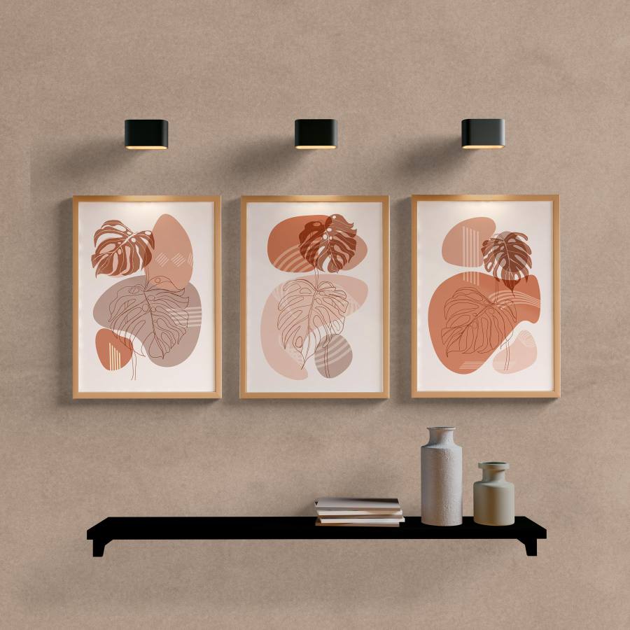 Kit Quadros Decorativos Boho Folhas - vista aproximada da impressão