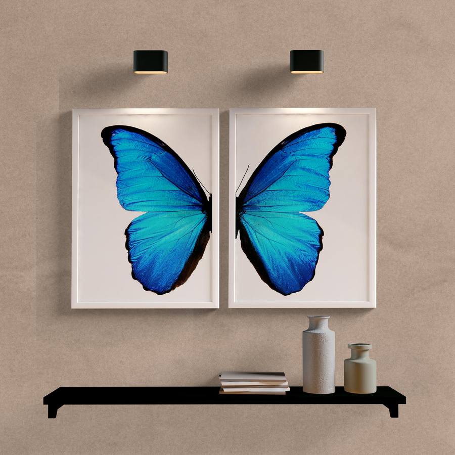 Kit Quadros Decorativos Borboleta Azul - detalhe da moldura e acabamento