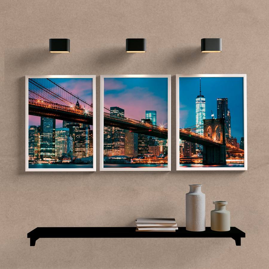 Kit Quadros Decorativos Brooklyn Bridge - quadro decorativo em ambiente decorado