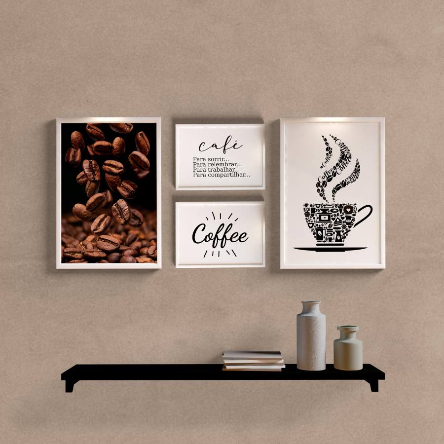 Kit Quadros Decorativos Café - detalhe da moldura e acabamento