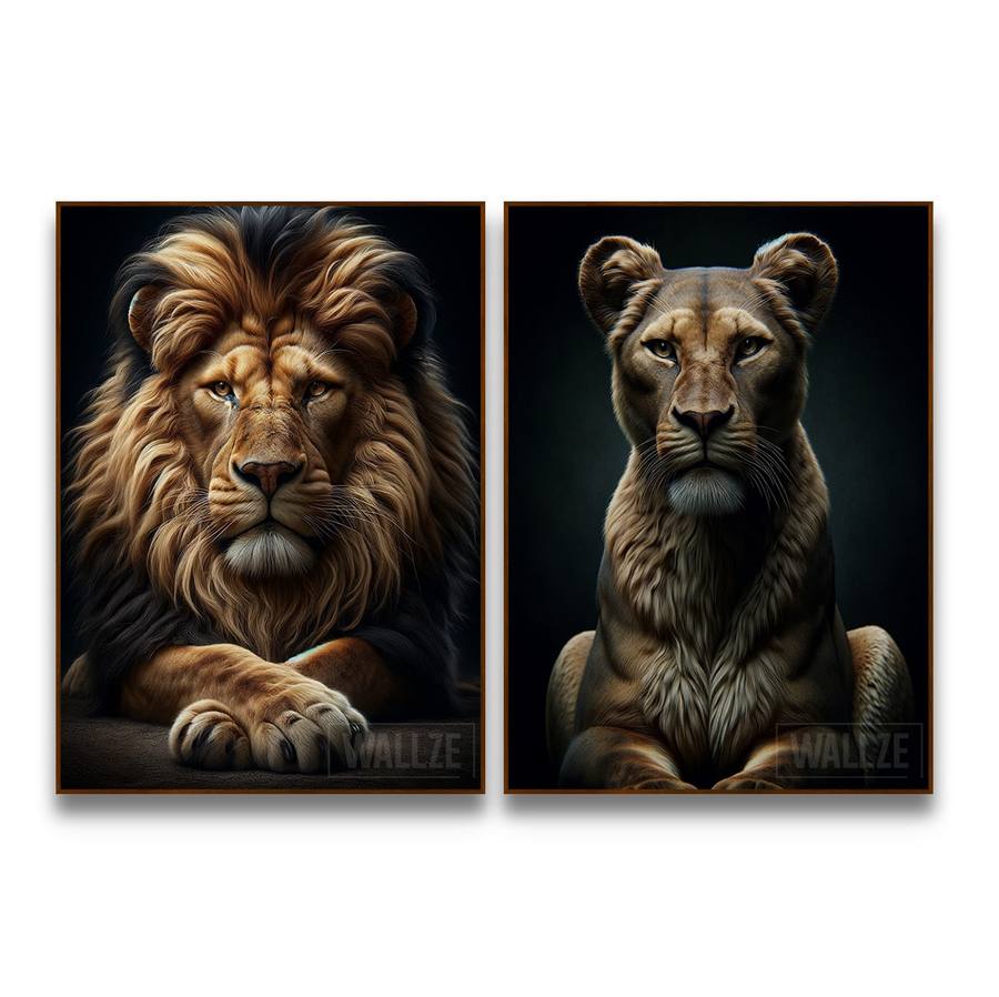 Kit Quadros Decorativos Casal de Leões - imagem 5