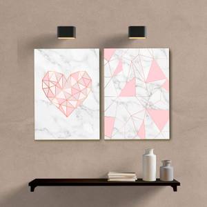 Kit Quadros Decorativos Coração Geométrico Rosa - quadro decorativo em ambiente decorado