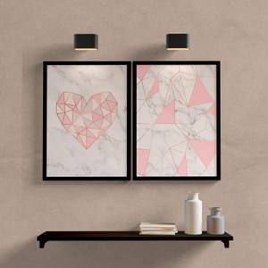 Kit Quadros Decorativos Coração Geométrico Rosa - detalhe da moldura e acabamento