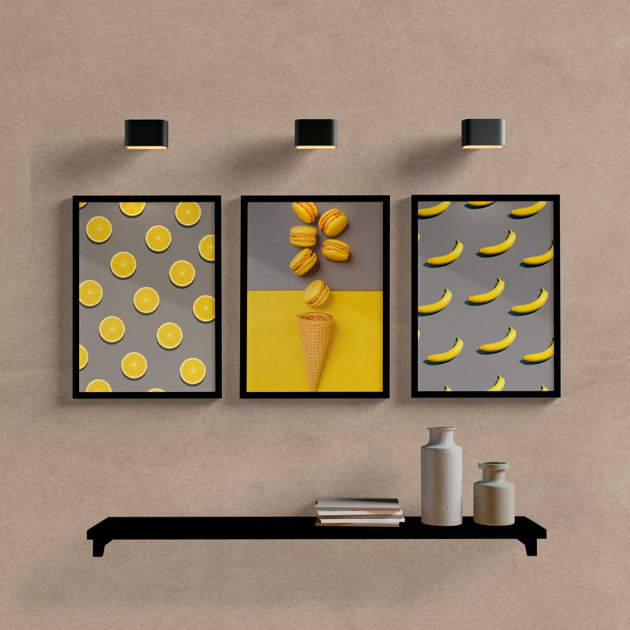 Kit Quadros Decorativos Cozinha Limão Siciliano - detalhe da moldura e acabamento