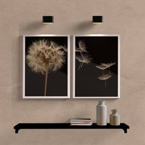 Kit Quadros Decorativos Dente de Leão Fundo Escuro - detalhe da moldura e acabamento
