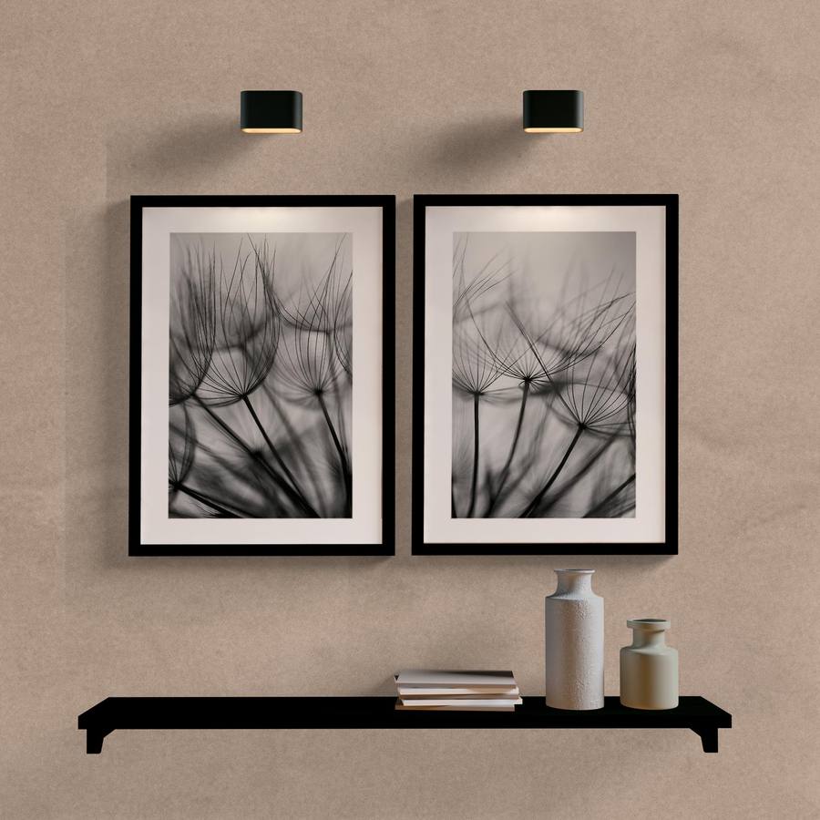 Kit Quadros Decorativos Dente de Leão P&B - detalhe da moldura e acabamento