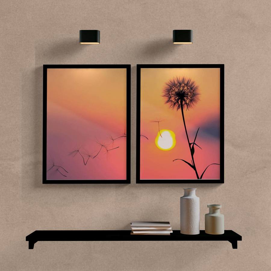 Kit Quadros Decorativos Dente de Leão Sunset - quadro decorativo em ambiente decorado