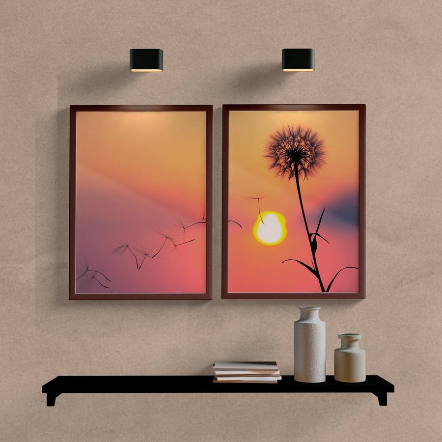 Kit Quadros Decorativos Dente de Leão Sunset - vista aproximada da impressão