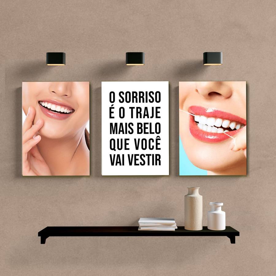 Kit Quadros Decorativos Dentista O Sorriso - quadro decorativo em ambiente decorado