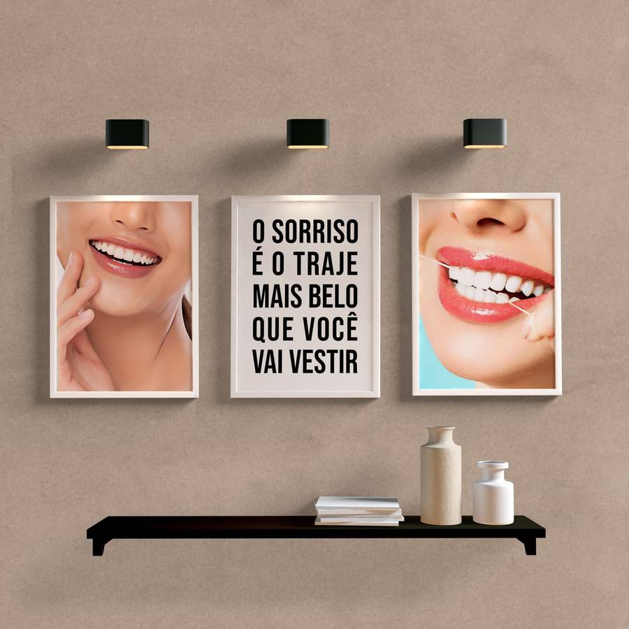 Kit Quadros Decorativos Dentista O Sorriso - detalhe da moldura e acabamento