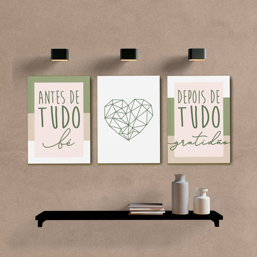 Kit Quadros Decorativos Depois de tudo Gratidão Rose e Verde - vista aproximada da impressão