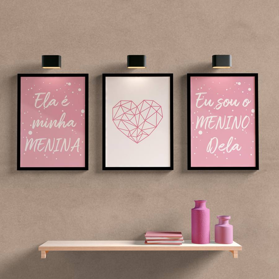 Kit Quadros Decorativos Ela é minha Menina Rosa - detalhe da moldura e acabamento