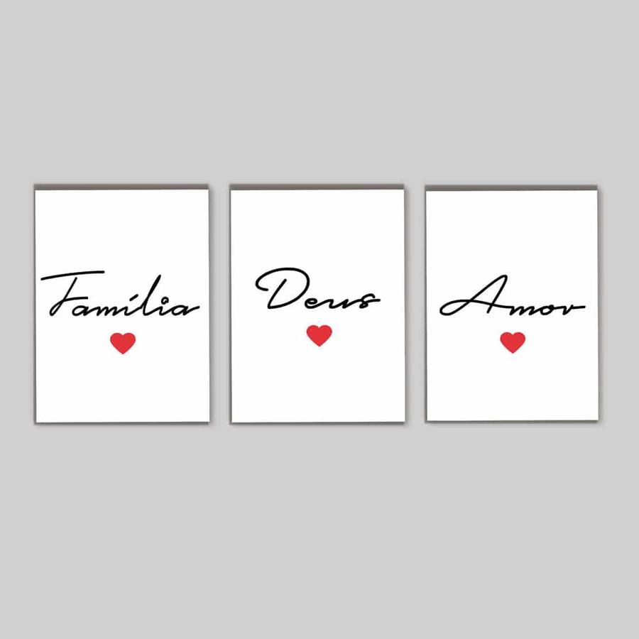 Kit Quadros Decorativos Família, Deus, Amor - quadro decorativo em ambiente decorado