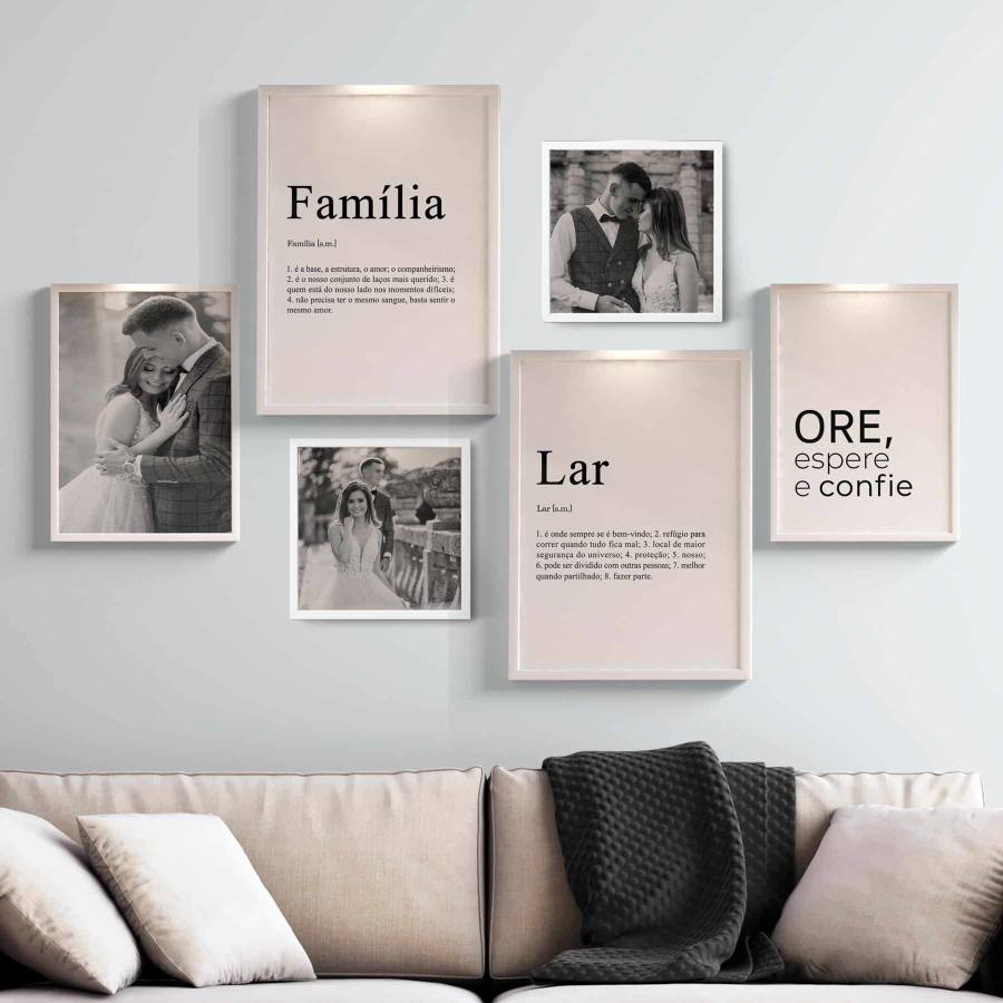 Kit Quadros Decorativos Família e Lar com Fotos - detalhe da moldura e acabamento