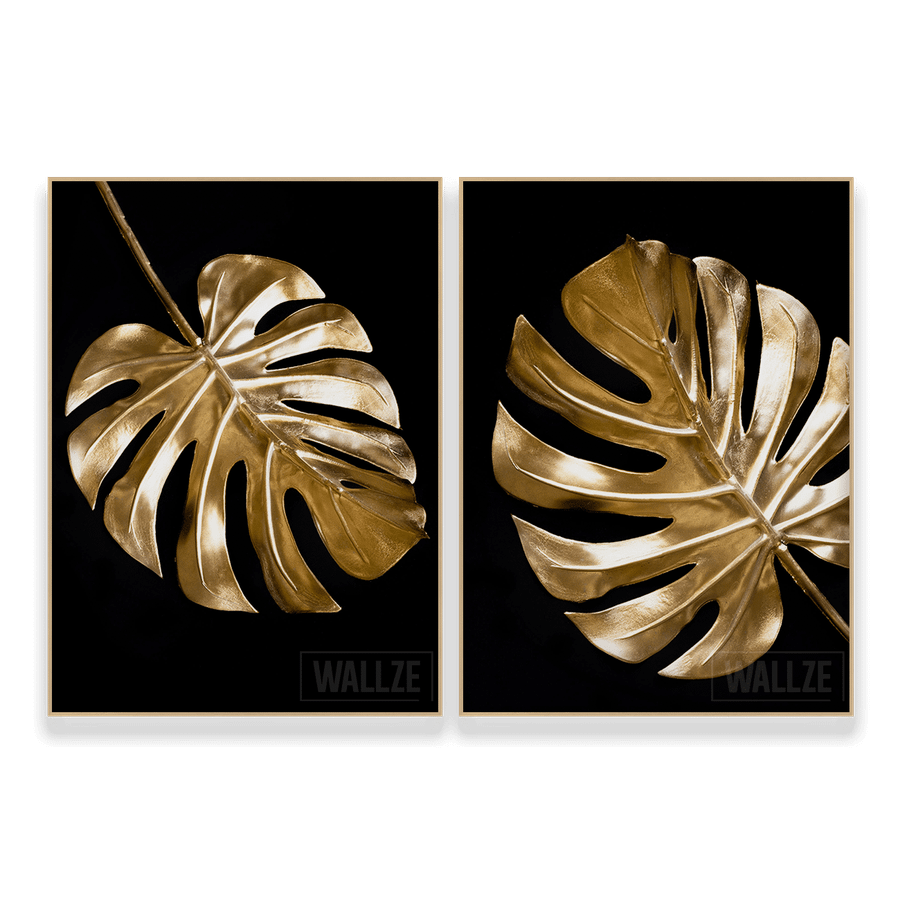 Kit Quadros Decorativos Folhas de Ouro - vista aproximada da impressão