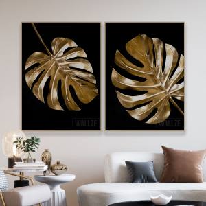 ambiente-kit-quadros-folhas-ouro