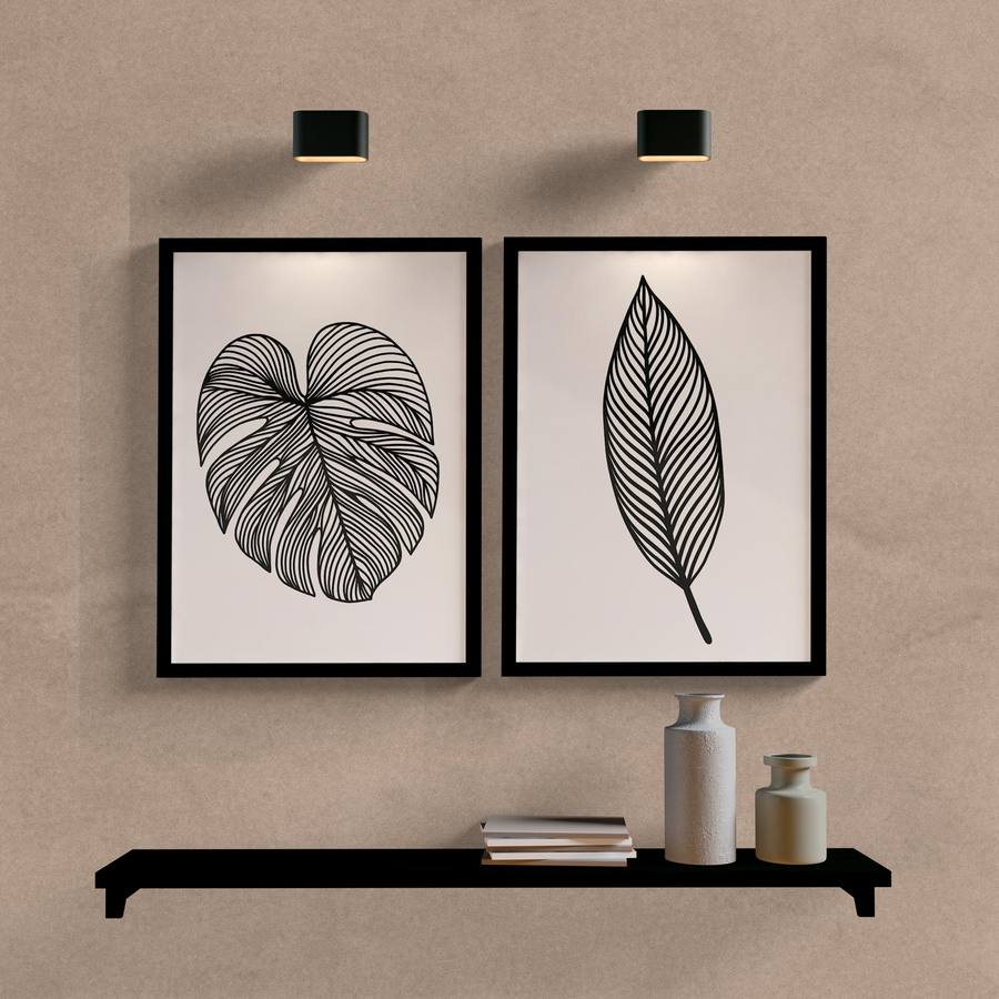 Kit Quadros Decorativos Folhas P&B - quadro decorativo em ambiente decorado
