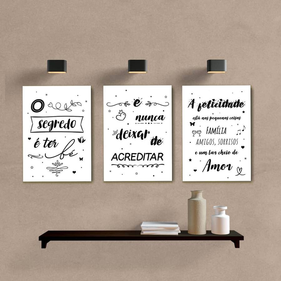 Kit Quadros Decorativos Frases o Segredo é Ter Fé - detalhe da moldura e acabamento