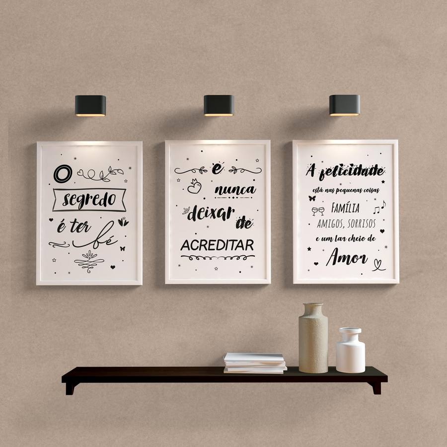 Kit Quadros Decorativos Frases o Segredo é Ter Fé - quadro decorativo em ambiente decorado