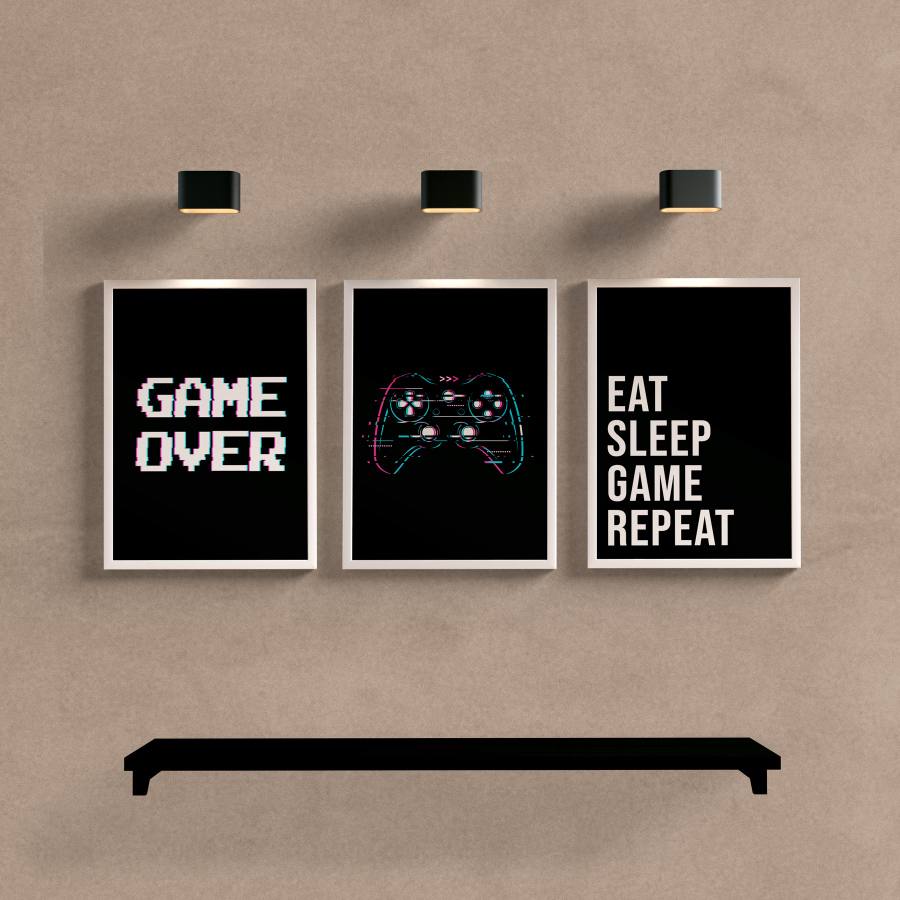 Kit Quadros Decorativos Game Over - detalhe da moldura e acabamento