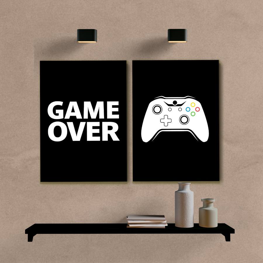 Kit Quadros Decorativos Game Over - quadro decorativo em ambiente decorado