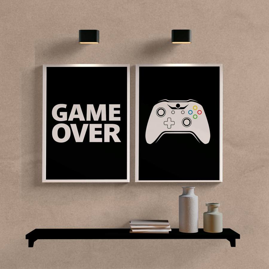 Kit Quadros Decorativos Game Over - detalhe da moldura e acabamento