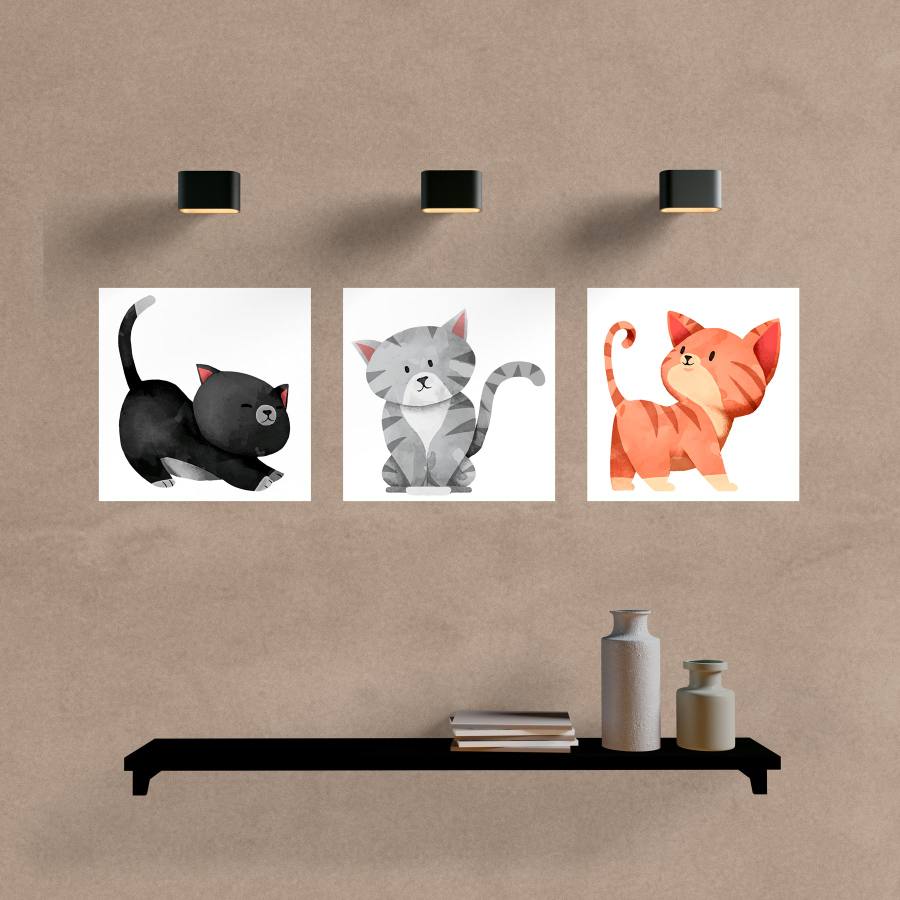 Kit Quadros Decorativos Gatinhos II - quadro decorativo em ambiente decorado