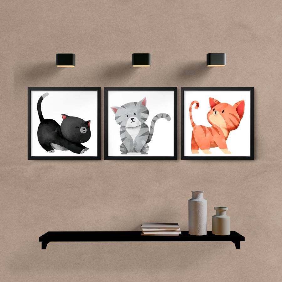 Kit Quadros Decorativos Gatinhos II - detalhe da moldura e acabamento