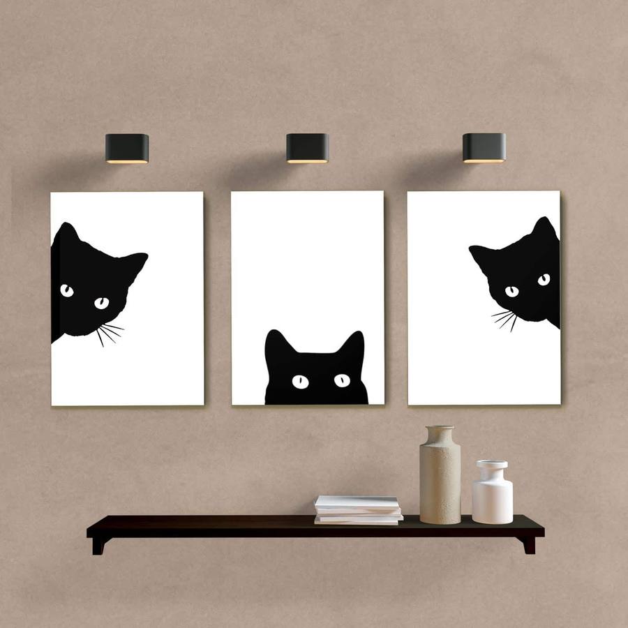 Kit Quadros Decorativos Gatos Curiosos - quadro decorativo em ambiente decorado