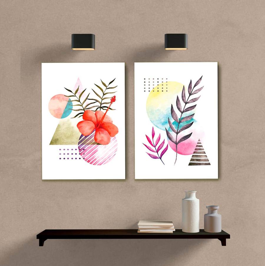 Kit Quadros Decorativos Geometrico Flor - quadro decorativo em ambiente decorado