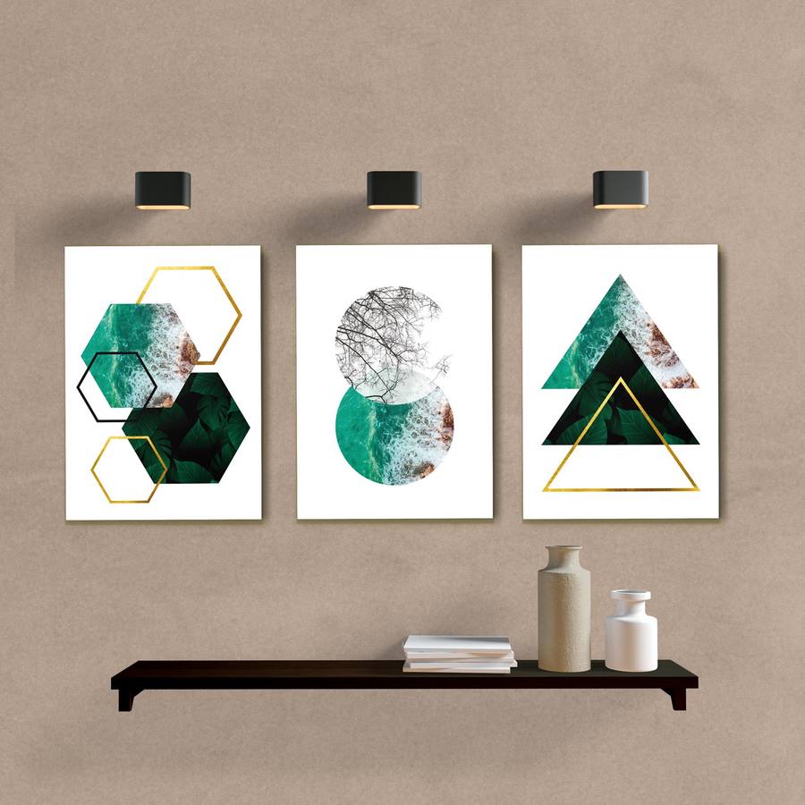 Kit Quadros Decorativos Geométrico Folhas e Mar - quadro decorativo em ambiente decorado