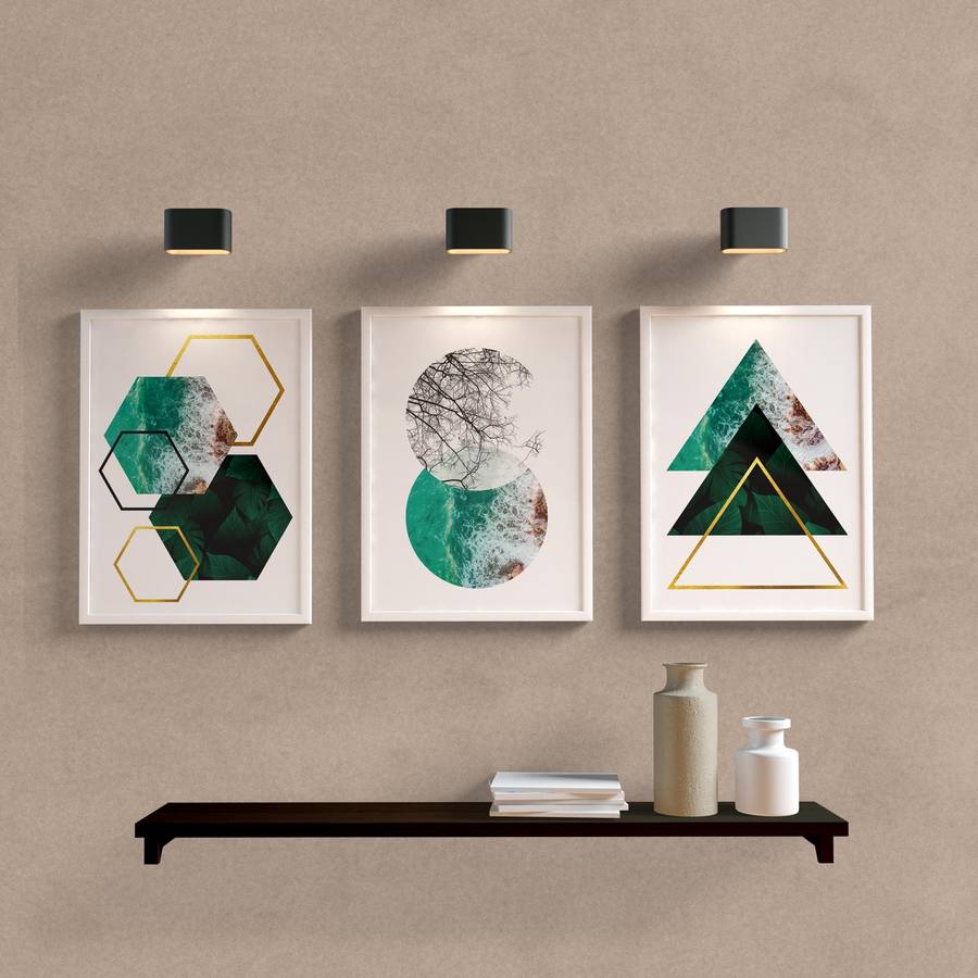 Kit Quadros Decorativos Geométrico Folhas e Mar - detalhe da moldura e acabamento