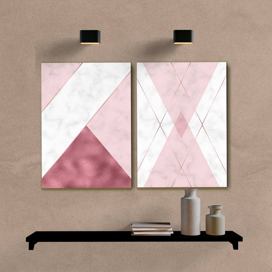 Kit Quadros Decorativos Geométrico Mármore Rosa - vista aproximada da impressão