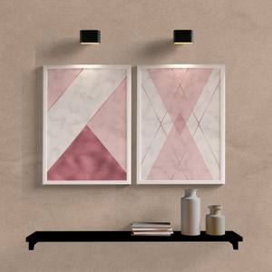 Kit Quadros Decorativos Geométrico Mármore Rosa - detalhe da moldura e acabamento