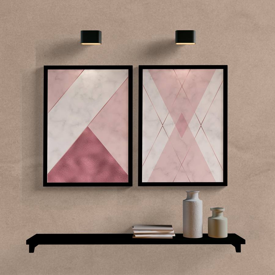 Kit Quadros Decorativos Geométrico Mármore Rosa - quadro decorativo em ambiente decorado